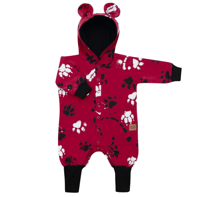 Dojčenský bavlněný overal s kapucí a oušky NEW BABY, tmavě růžový, 80 (9–12 měsíců)