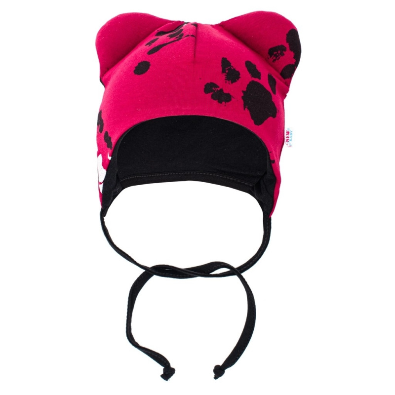 Kojenecká bavlněná čepička s oušky New Baby Paw tmavě růžová