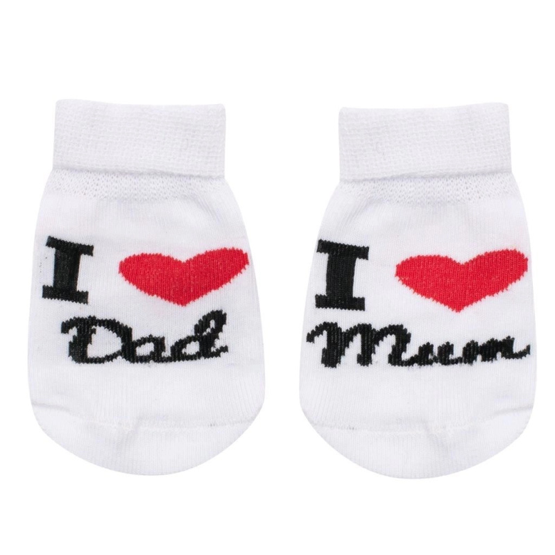 Dětské bavlněné ponožky I Love Mum & Dad bílé (vel. 62, 3–6 měsíců)