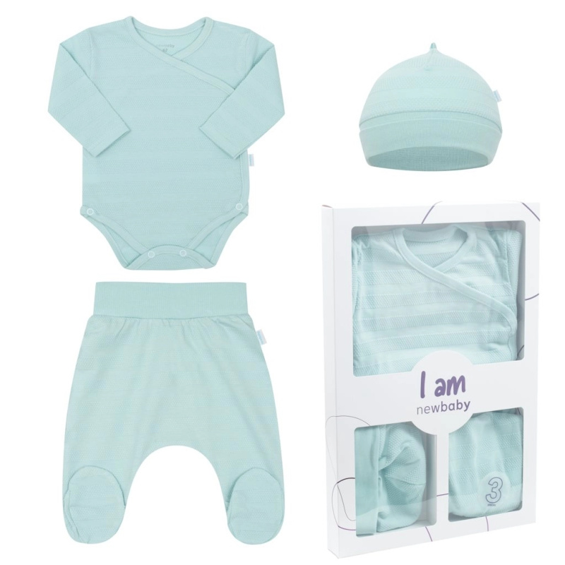 3dílná kojenecká souprava do porodnice New Baby I AM modrá, vel. 56 (0–3 m)