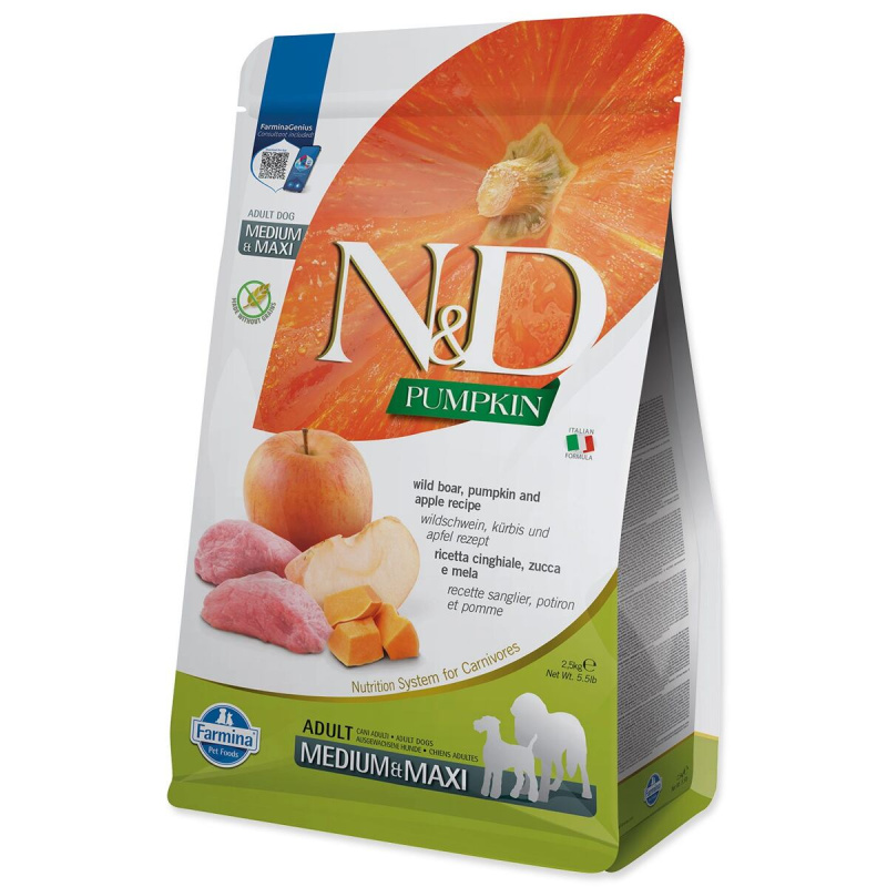KRMIVO N&D GF PUMPKIN BOAR&APPLE ADULT MEDIUM/MAXI 2,5kg