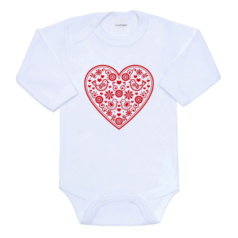 Dětské body s folklorním vzorem a červeným srdíčkem NEW BABY