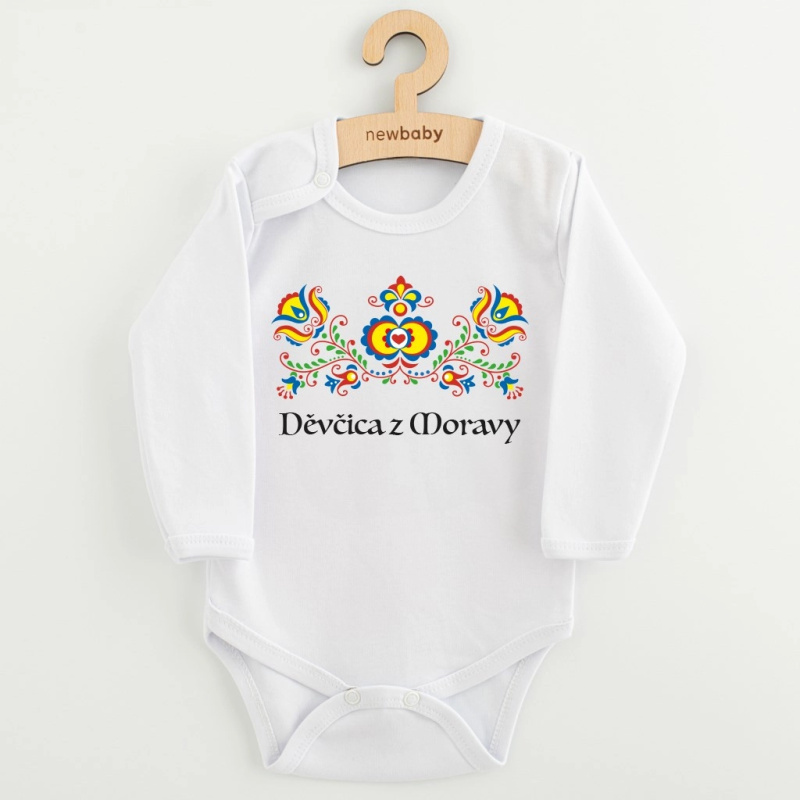 Dětské body s potiskem New Baby lidový vzor Děvčica z Moravy, vel. 74 (6–9 měsíců)