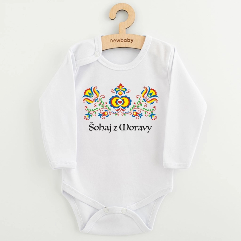 New Baby dětské body s folklorním potiskem šohaj z Moravy, dlouhý rukáv (vel. 74)