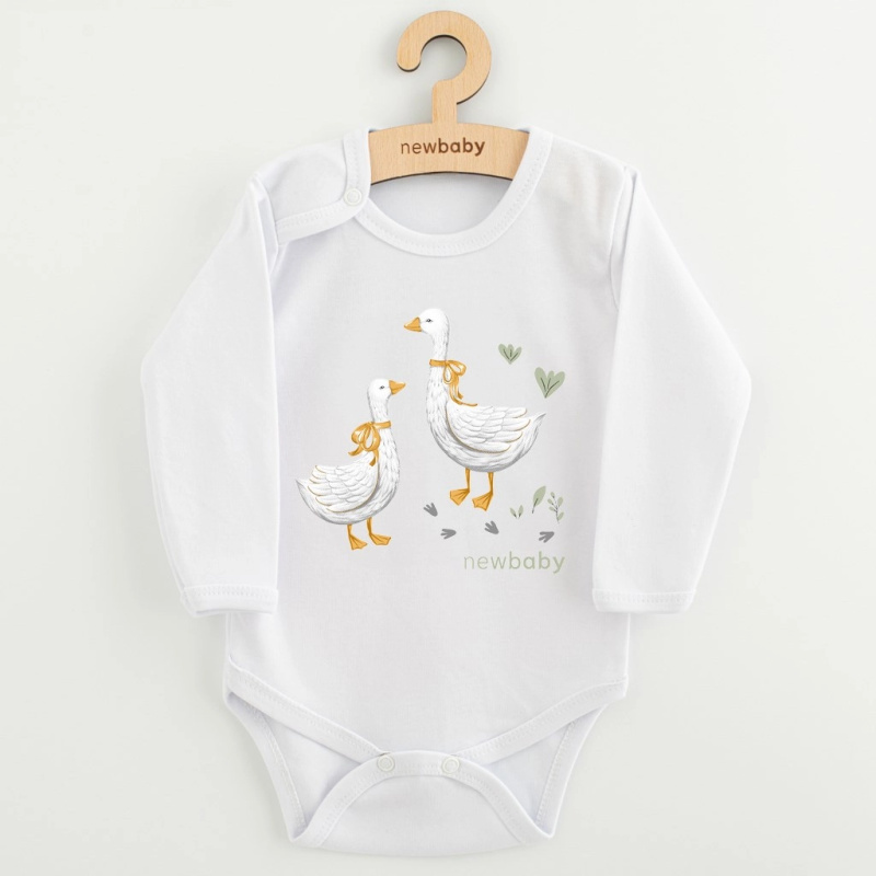 Dětské body s potiskem New Baby Husičky, dlouhý rukáv, velikost 74 (6–9 měsíců)
