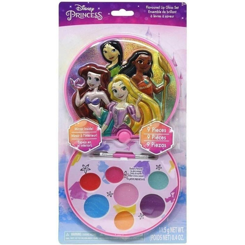 Disney Princes Sada balzámů na rty v pouzdře se štětcem a zrcátkem