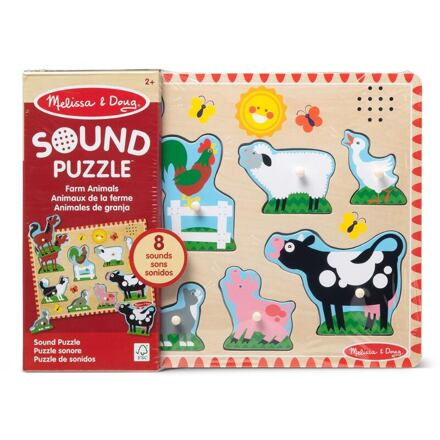 Melissa&Doug Dřevěné puzzle se zvuky, zvířata na farmě