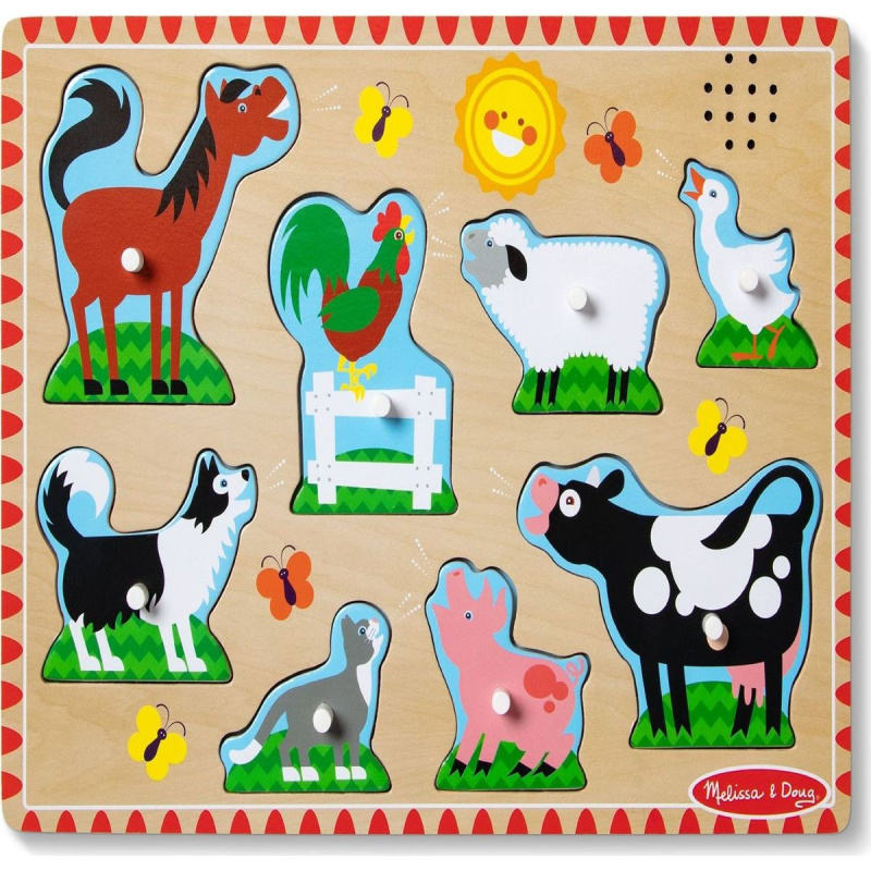 Melissa&Doug Dřevěné puzzle se zvuky, zvířata na farmě