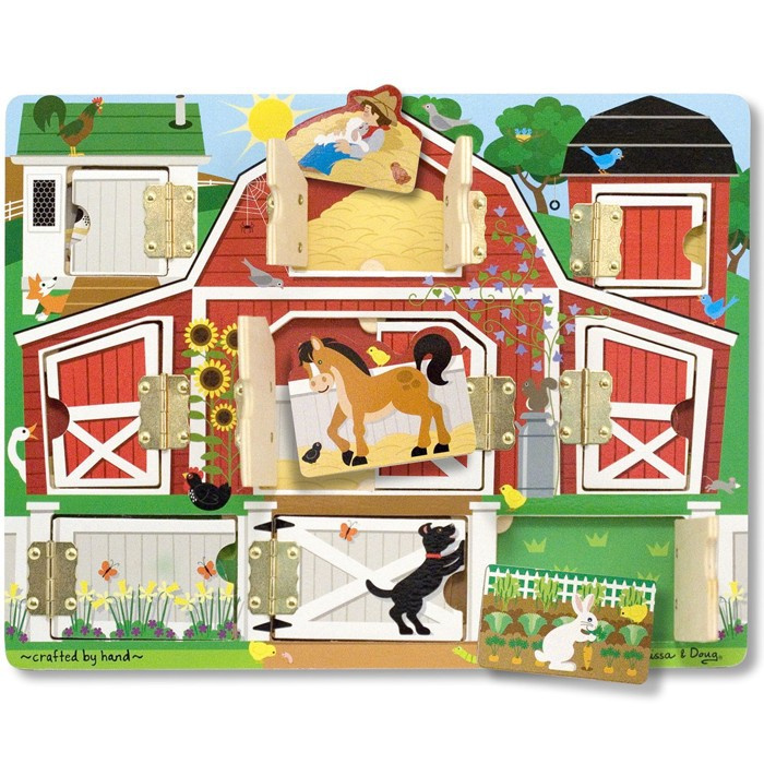 Puzzle odkrývací - S dvířky dřevěné, Farma (M&amp;D)