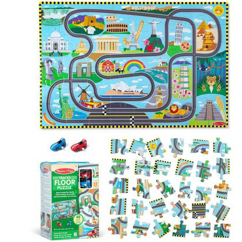 Puzzle podlahové - S natahovacími vozidly, Kolem světa (M&amp;D)