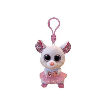 TY Beanie Boos NINA, Clip 8,5 cm - bílá myš baletka