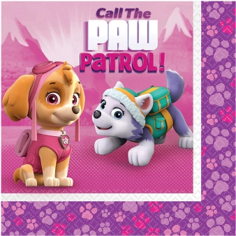 Paw Patrol Pink papírové ubrousky 33 x 33 cm (20 ks)