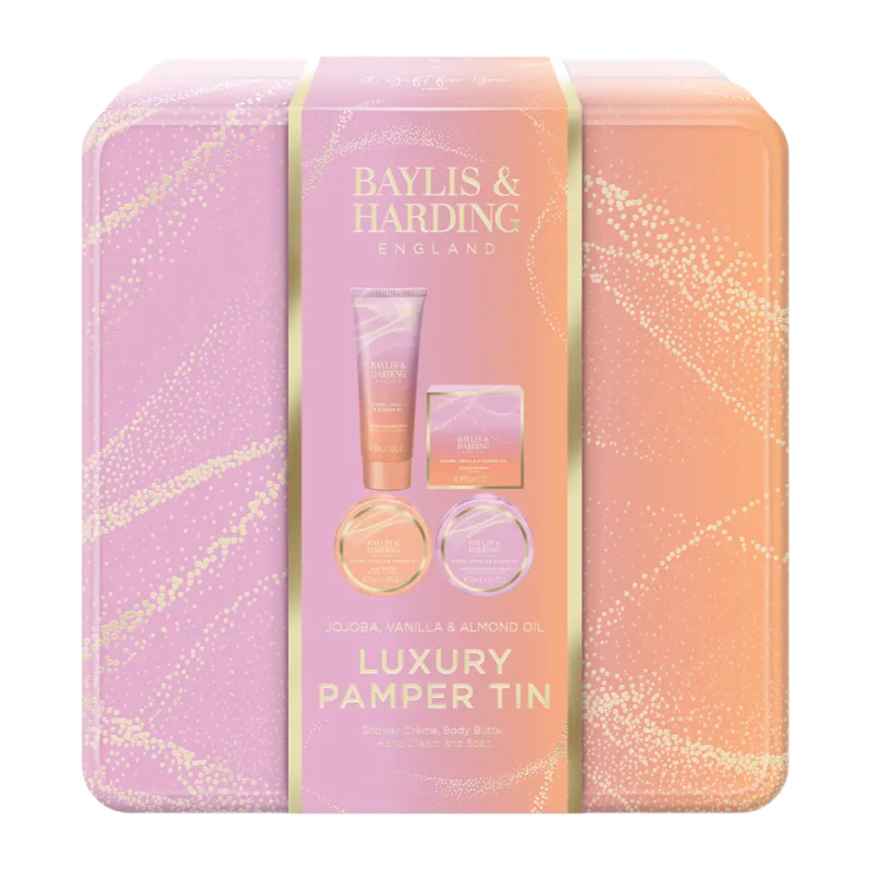 Baylis & Harding Sada péče o tělo v plechové dóze Jojoba, vanilka & mandlový olej