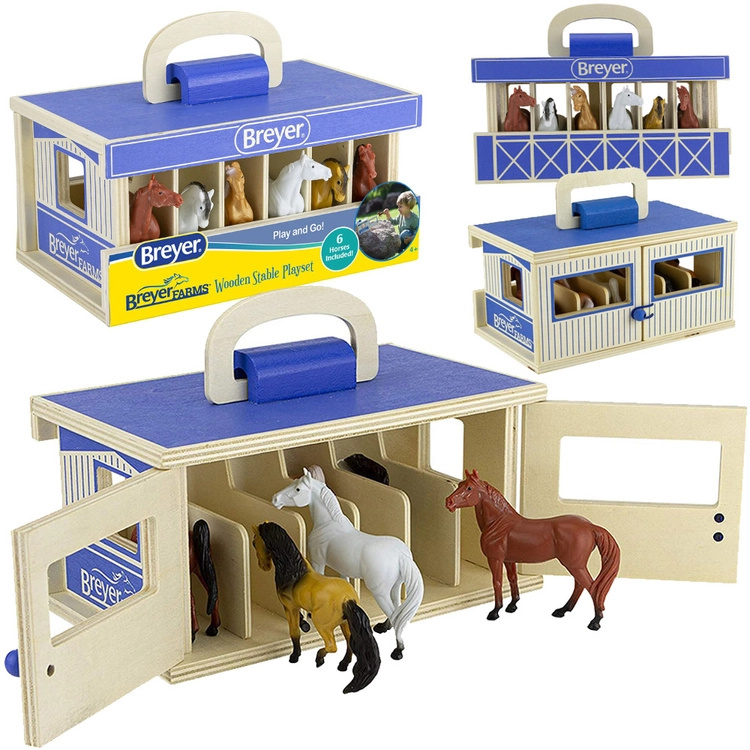 Breyer Stablemates farms dřevěná přenosná stáj s 6 koňmi