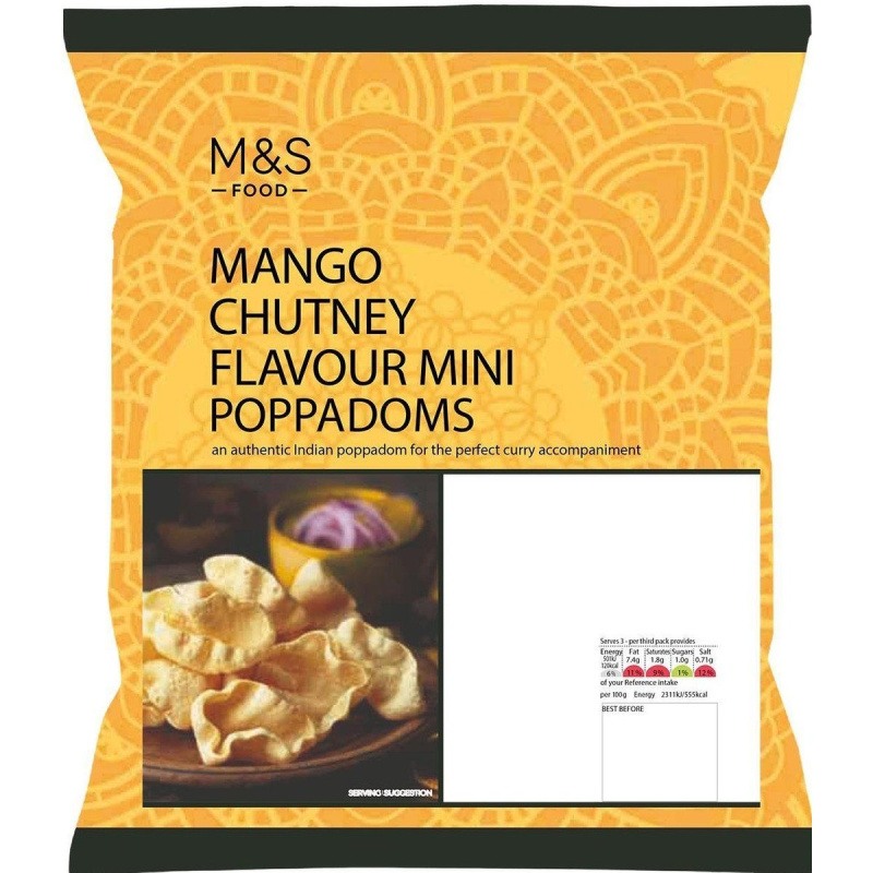 Marks & Spencer Smažené indické mini lupínky papadumy s příchutí mangového chutney