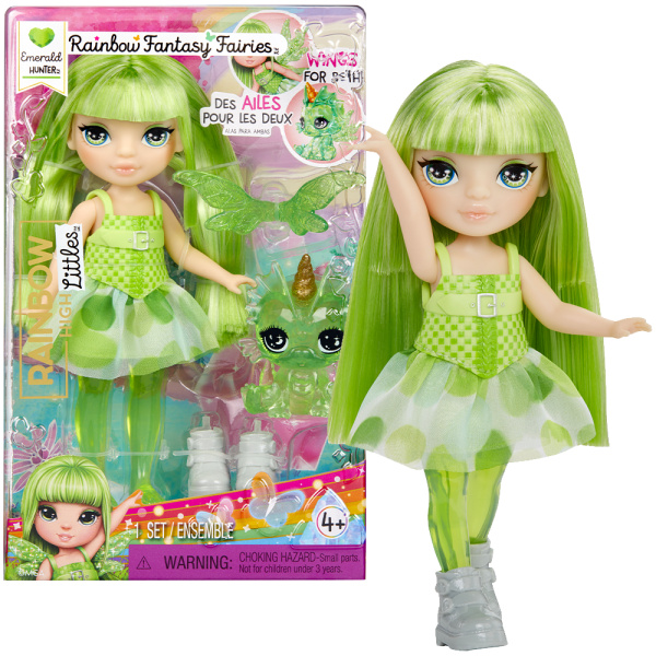 Rainbow High malá vílí sestřička Emerald – zelená panenka s křídly a mazlíčkem