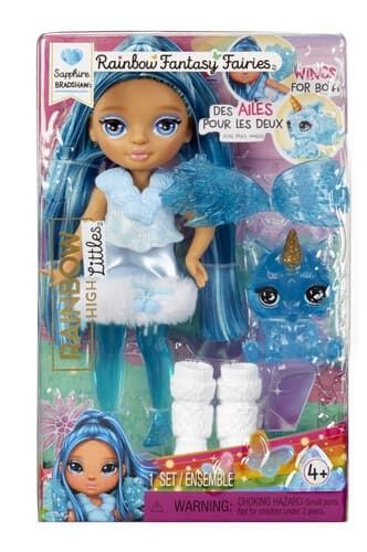 rainbow high malá sestřička víla sapphire – modrá panenka s křídly a mazlíčkem