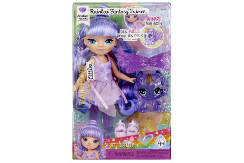 Rainbow High malá sestřička víla Amethyst (Purple) s mazlíčkem