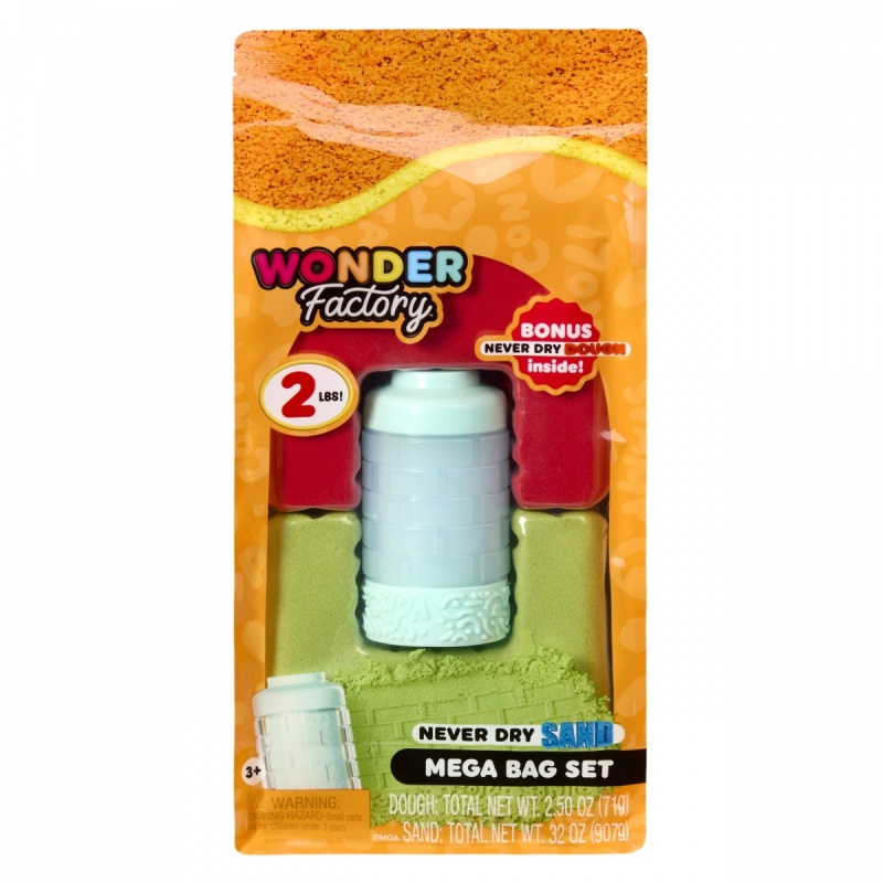 Kinetický písek WONDER FACTORY Never Dry Sand Bag – červený, limetkový, zelený