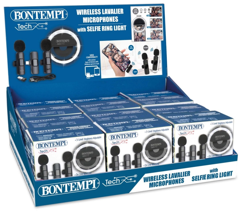 Mini kruhové světlo a dvojice bezdrátových klopových mikrofonů USB‑C