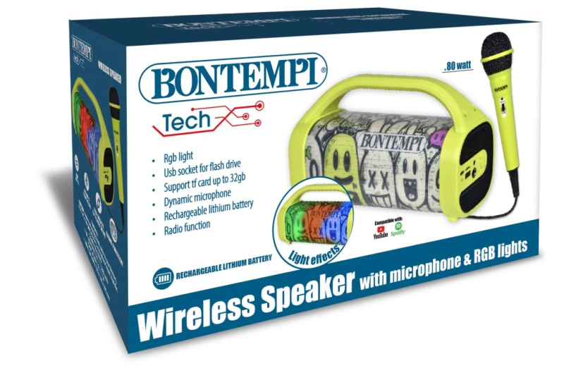 Bezdrátový karaoke reproduktor s mikrofonem a světelnými efekty