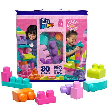 Mega Bloks Mega Kostky v plastovém pytli růžová 80 ks