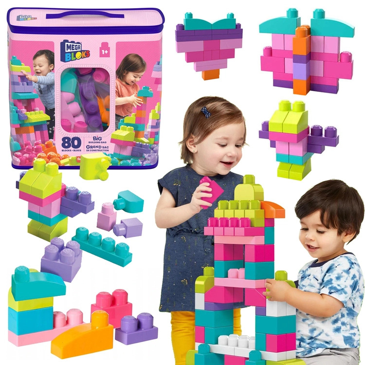Mega Bloks Mega Kostky v plastovém pytli růžová 80 ks