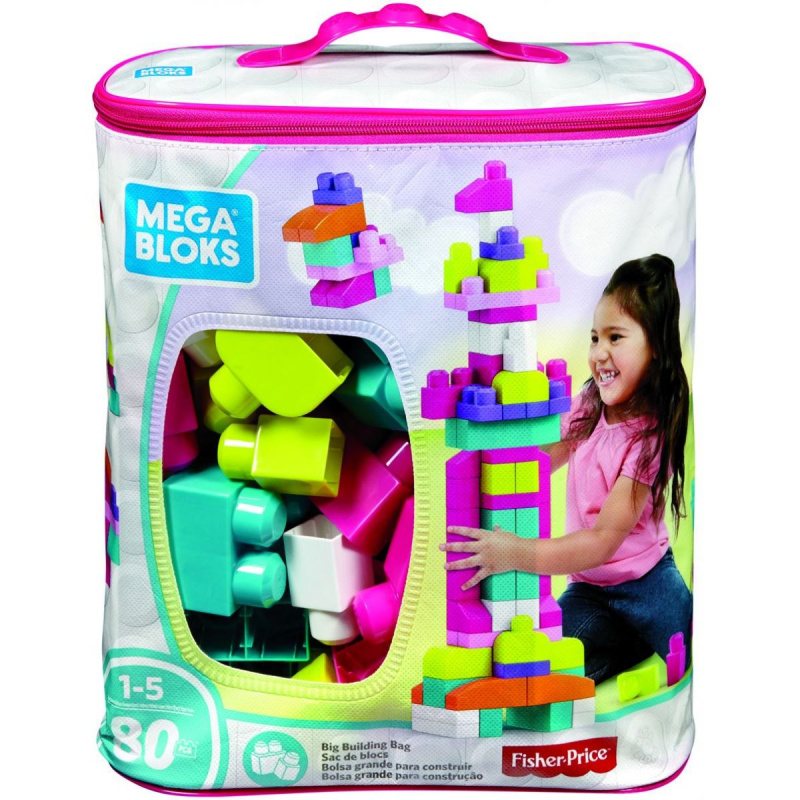 Mega Bloks Mega Kostky v plastovém pytli růžová 80 ks