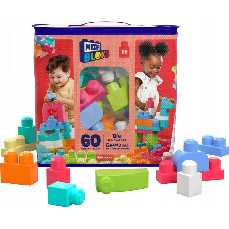 Mega Bloks Kostky v plastovém pytli růžová 60 ks