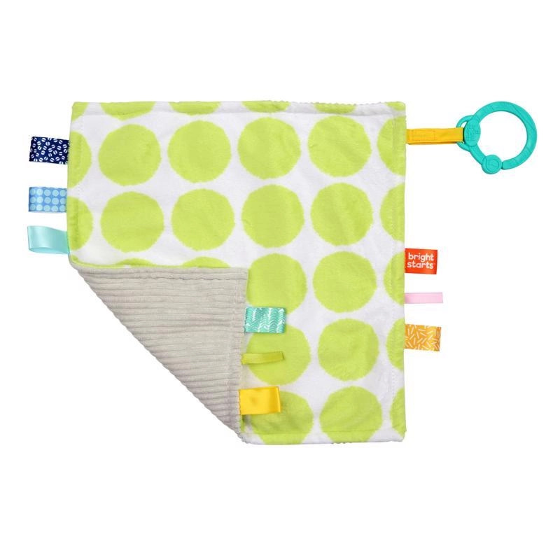Bright Starts mazlící dečka little taggies na C kroužku zelené tečky