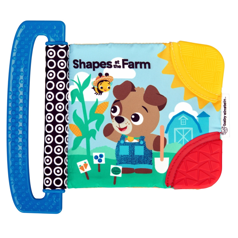 Baby Einstein měkká knížka s kousátky a texturami Shapes at the Farm od narození