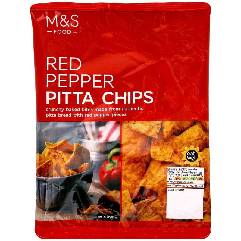 Marks & Spencer Pita chipsy s červenou paprikou ochucené chilli