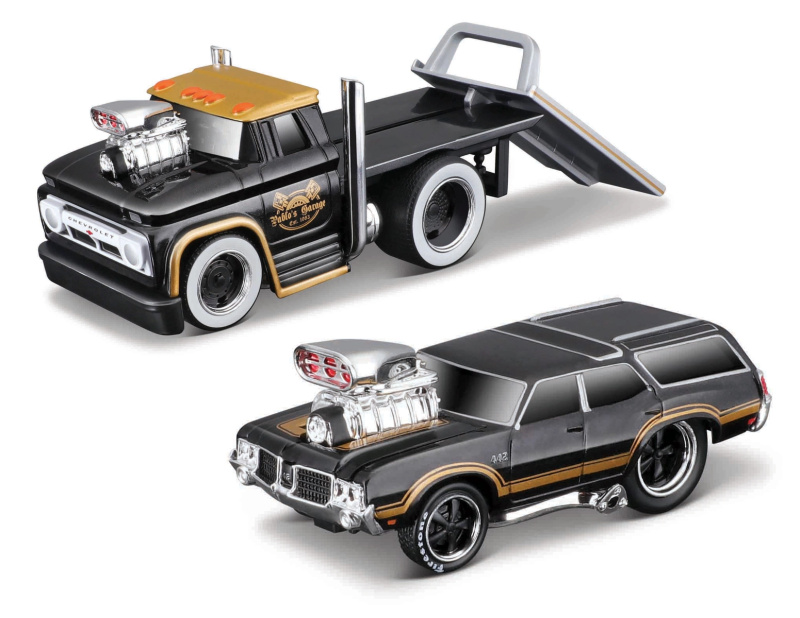 Maisto -  Chevrolet C60 Flatbed 1966, Oldsmobile Vista Cruiser 1970, 1:64