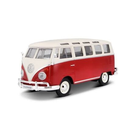 Kovový model Volkswagen Samba červená a bílá