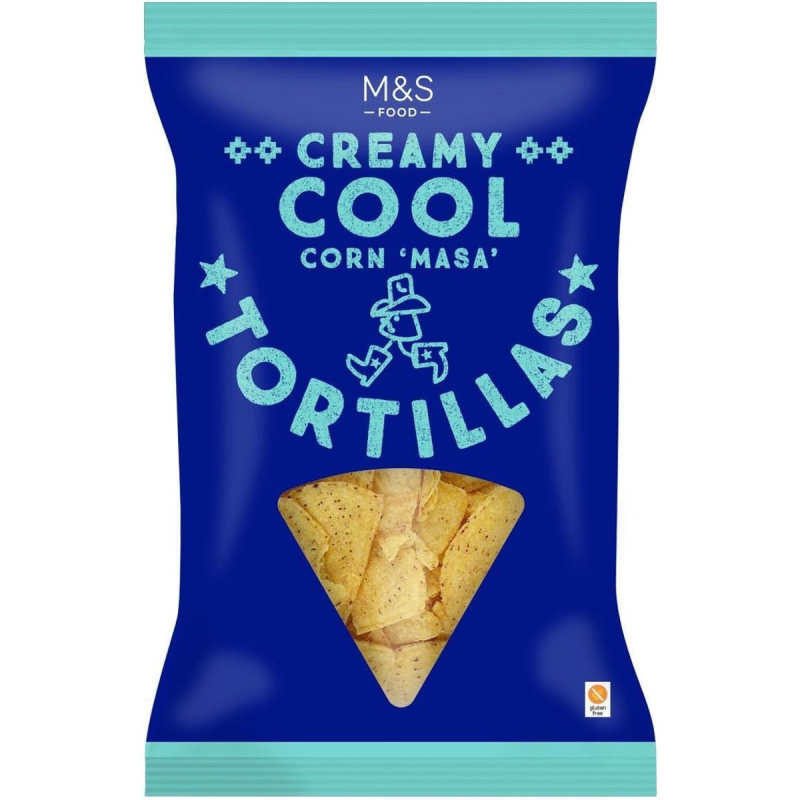 Marks & Spencer Kukuřičné tortillové lupínky se sušeným jogurtem, česnekem, rajčaty a čedarem