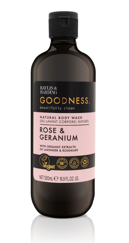 Baylis & Harding Goodness Rose & Geranium sprchový gel s vůní květin 500 ml