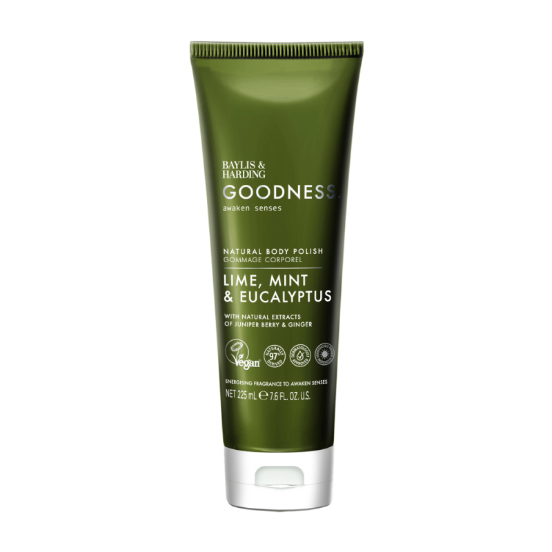 Baylis & Harding Goodness Awaken Senses osvěžující tělový peeling vůně Lime, Mint & Eucalyptus 225 ml
