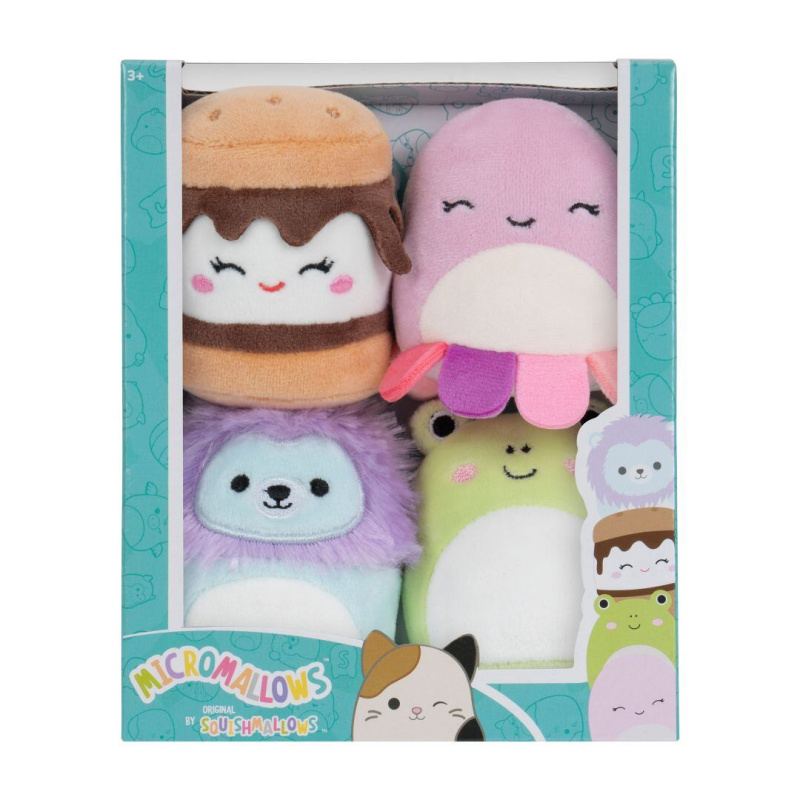 SQUISHMALLOWS Micromallows 4Pack - Žába, Chobotnice, Lev, S'more