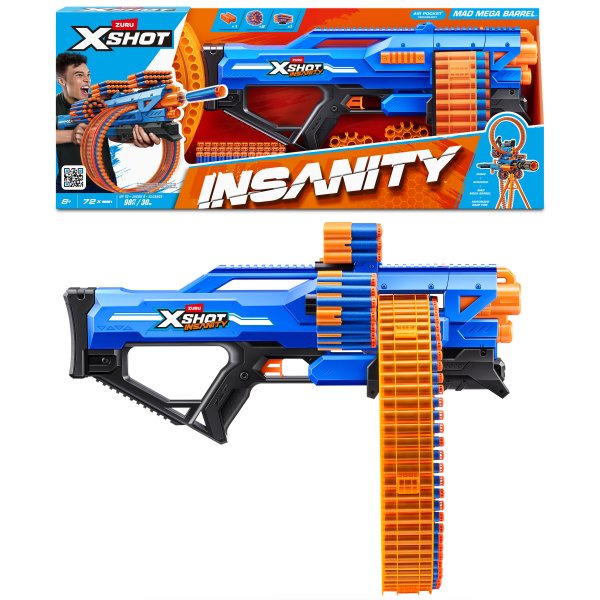 X-SHOT Insanity Mad Mega Barrel Blaster bez hlavně - 72 šipek