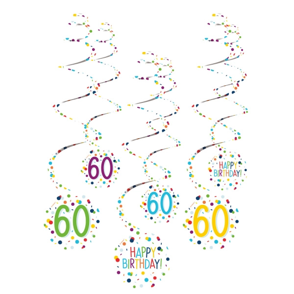 Dekorační spirály Confetti Birthday 60–61 cm (6 ks)