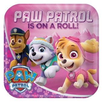 Paw Patrol Pink - čtvercové párty talíře 23 cm (8 ks)