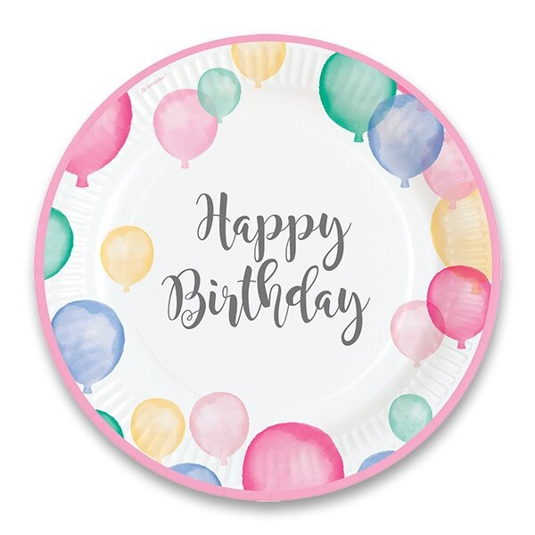 Papírové talířky Happy Birthday průměr 22,8 cm, 8 ks AMSCAN