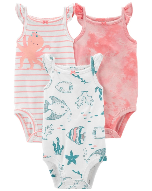 Dívčí body bez rukávů Pink Ocean, 3 ks, velikost 56