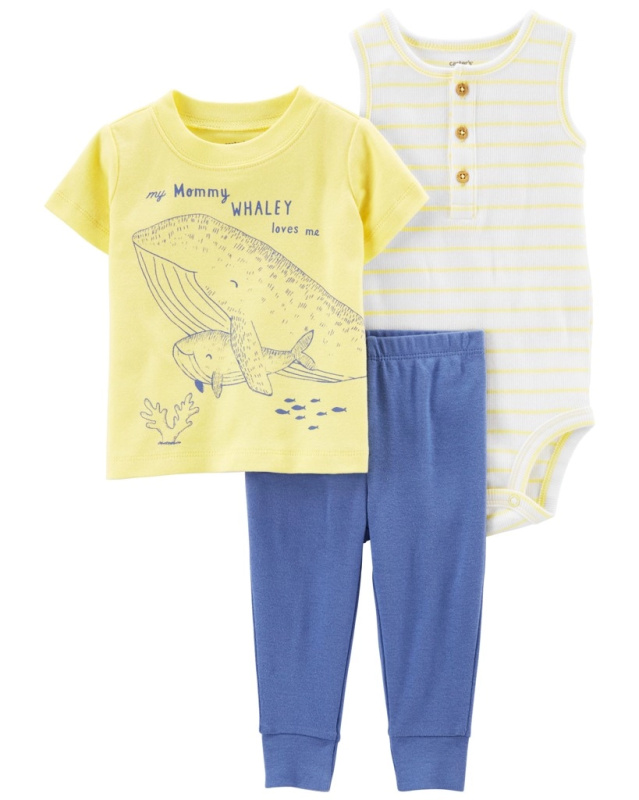 Carter's 3dílný set pro chlapečka Yellow ocean – tričko s krátkým rukávem, tepláky a body bez rukávů (6 m)