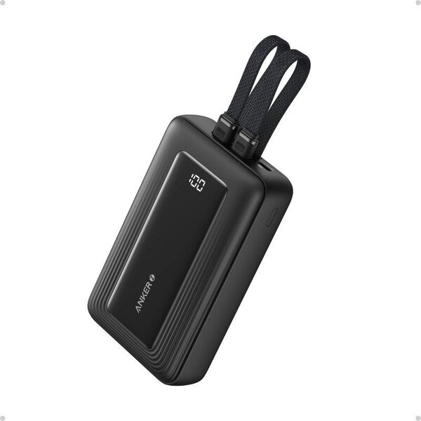 Anker Power Bank 10000mAh, 30W, s USB-C a Lightning kabelem, černá Černá
