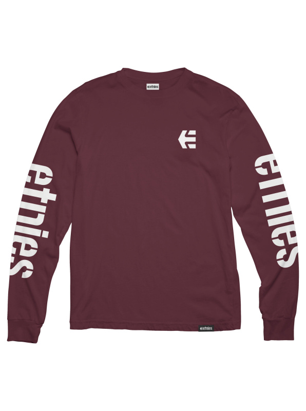 Etnies pánské tričko Icon Burgundy/White s dlouhým rukávem | Červená | Velikost S