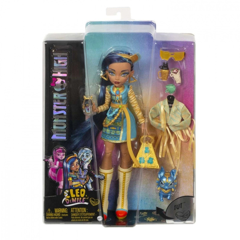 Mattel Monster High Cleo De Nile Doll With Blue Streaked Hair And Pet Dog