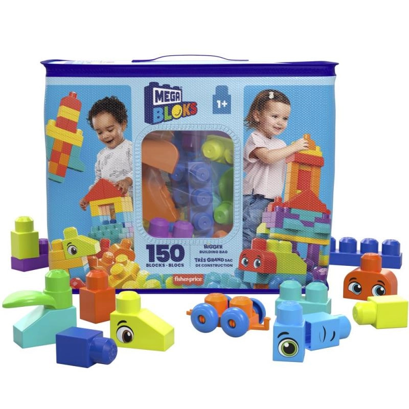 MEGA BLOKS Pořádně velký pytel kostek - Modrý (150)