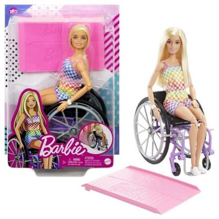 Barbie Modelka na invalidním vozíku v kostkovaném overalu HJT13