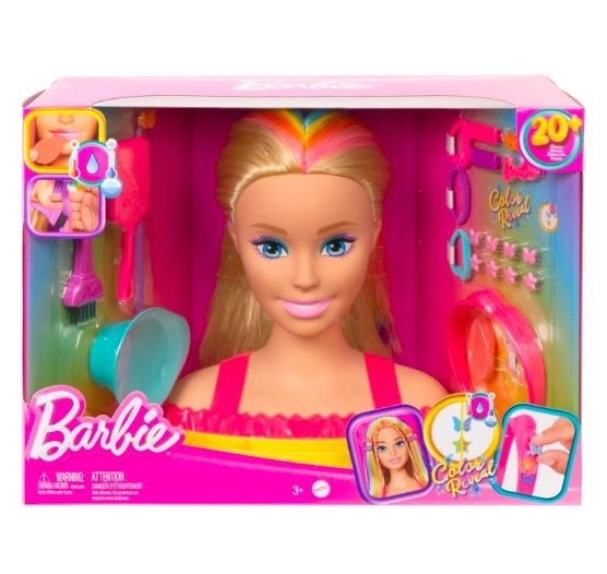Barbie hlava na česání a stylování s měnící se barvou, 20dílná sada